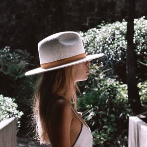 NWOT Lack Of Color Grey The Mack Fedora Leather Band Trim Boho Hat in Size M/57